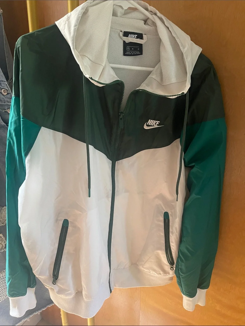 Nike White, Forest Green & Teal Hooded Windbreaker Jacket
